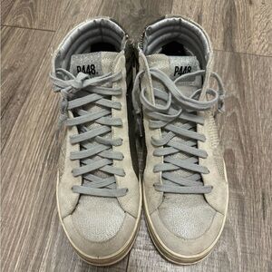 P448 Shoes Women US 7-7.5 38 High Top Metallic Glitter Side Zip Casual Sneaker